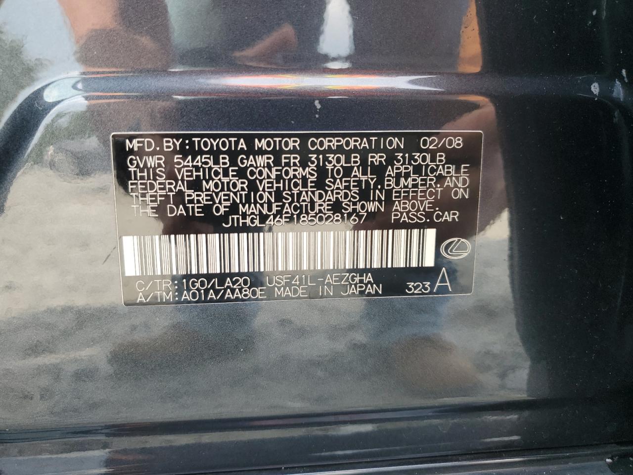 2008 Lexus Ls 460L VIN: JTHGL46F185028167 Lot: 65046834