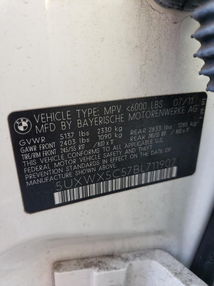 2011 BMW X3 xDrive28I VIN: 5UXWX5C57BL711902 Lot: 62078474