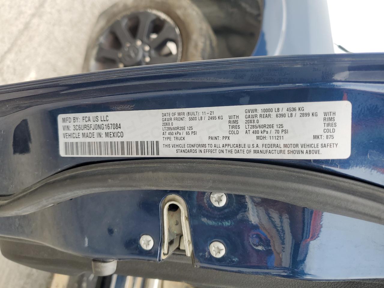 2022 Ram 2500 Laramie VIN: 3C6UR5FJ0NG167084 Lot: 64088574