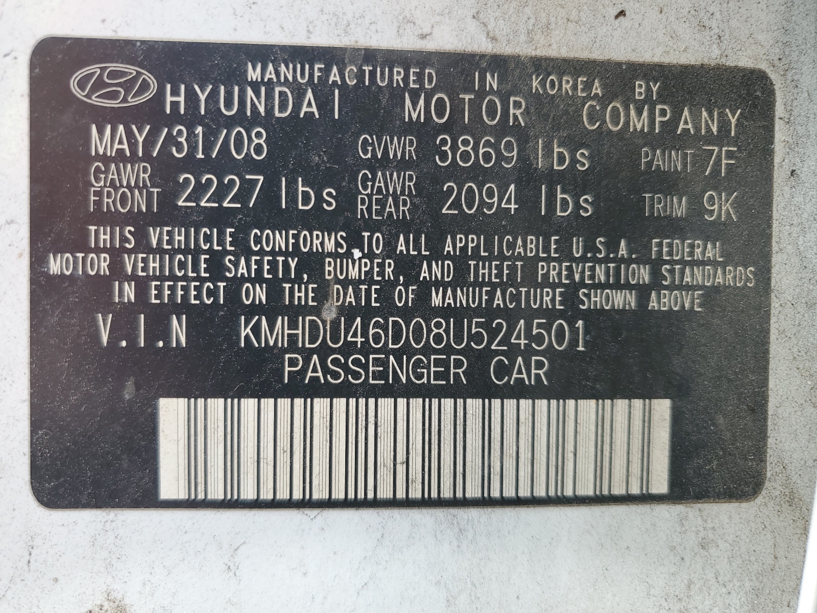 KMHDU46D08U524501 2008 Hyundai Elantra Gls