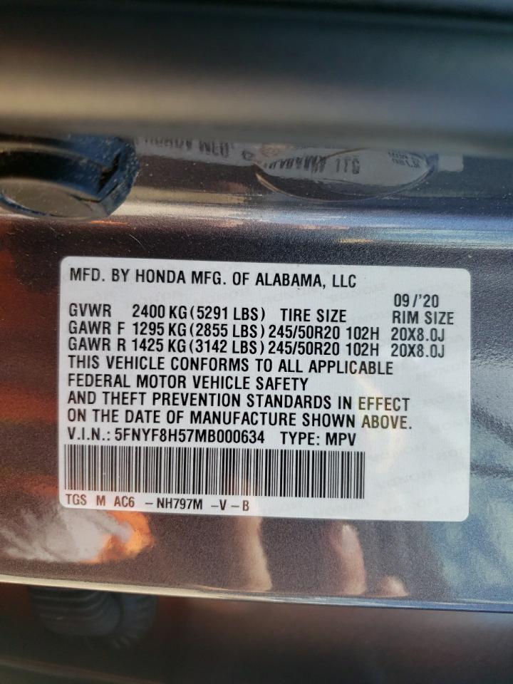 5FNYF8H57MB000634 2021 Honda Passport Exl