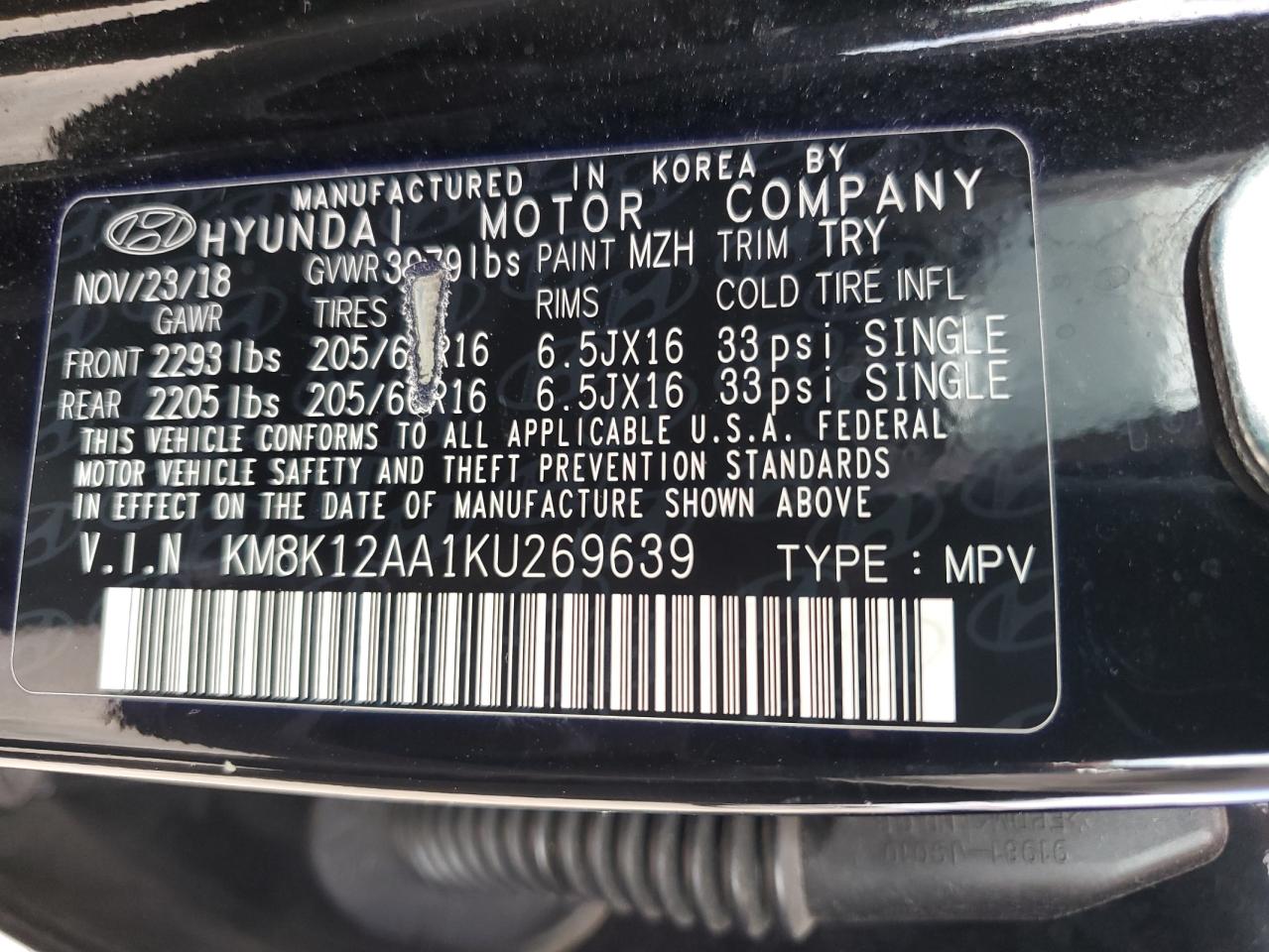 KM8K12AA1KU269639 2019 Hyundai Kona Se