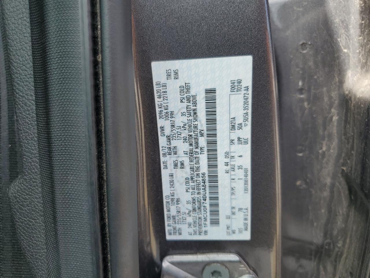 2013 Ford Escape S VIN: 1FMCU0F74DUA84856 Lot: 63255814