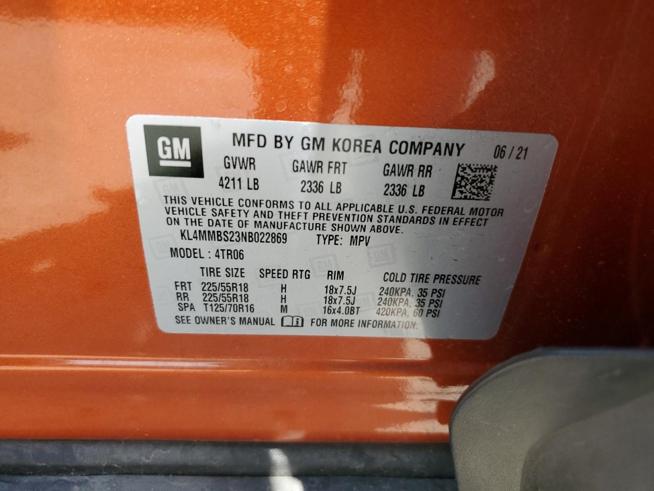 Auction sale of the 2022 BUICK ENCORE , vin: KL4MMBS23NB022869, lot number: 65457844