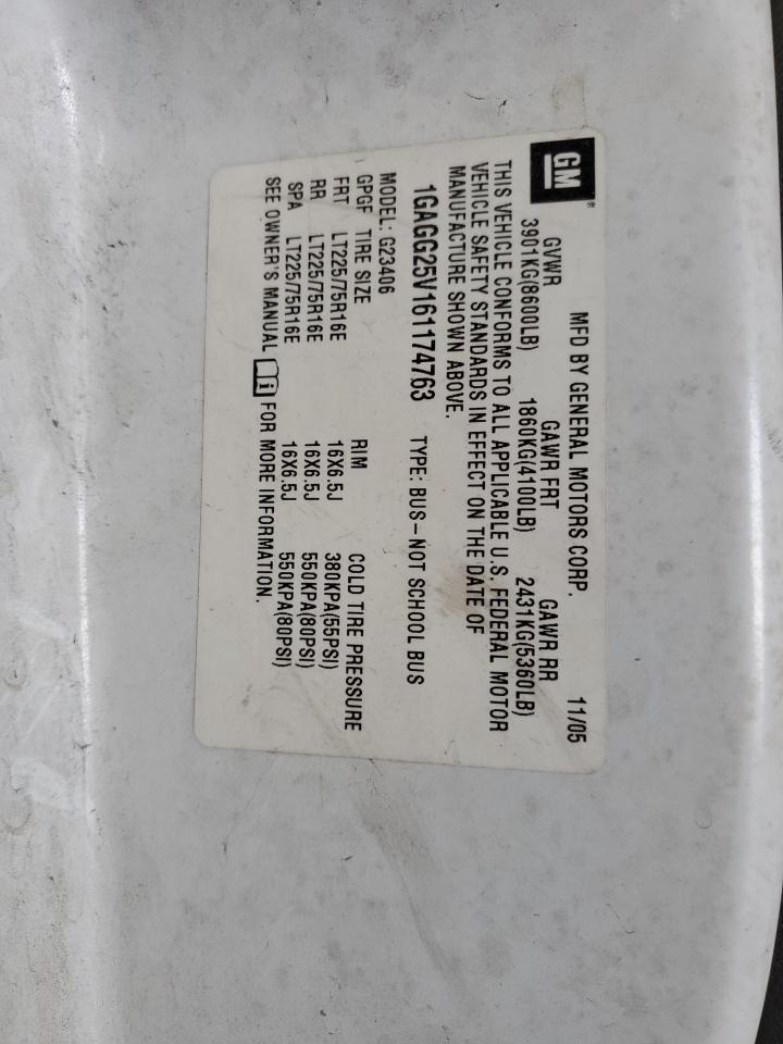 2006 Chevrolet Express G2500 VIN: 1GAGG25V161174763 Lot: 62438054