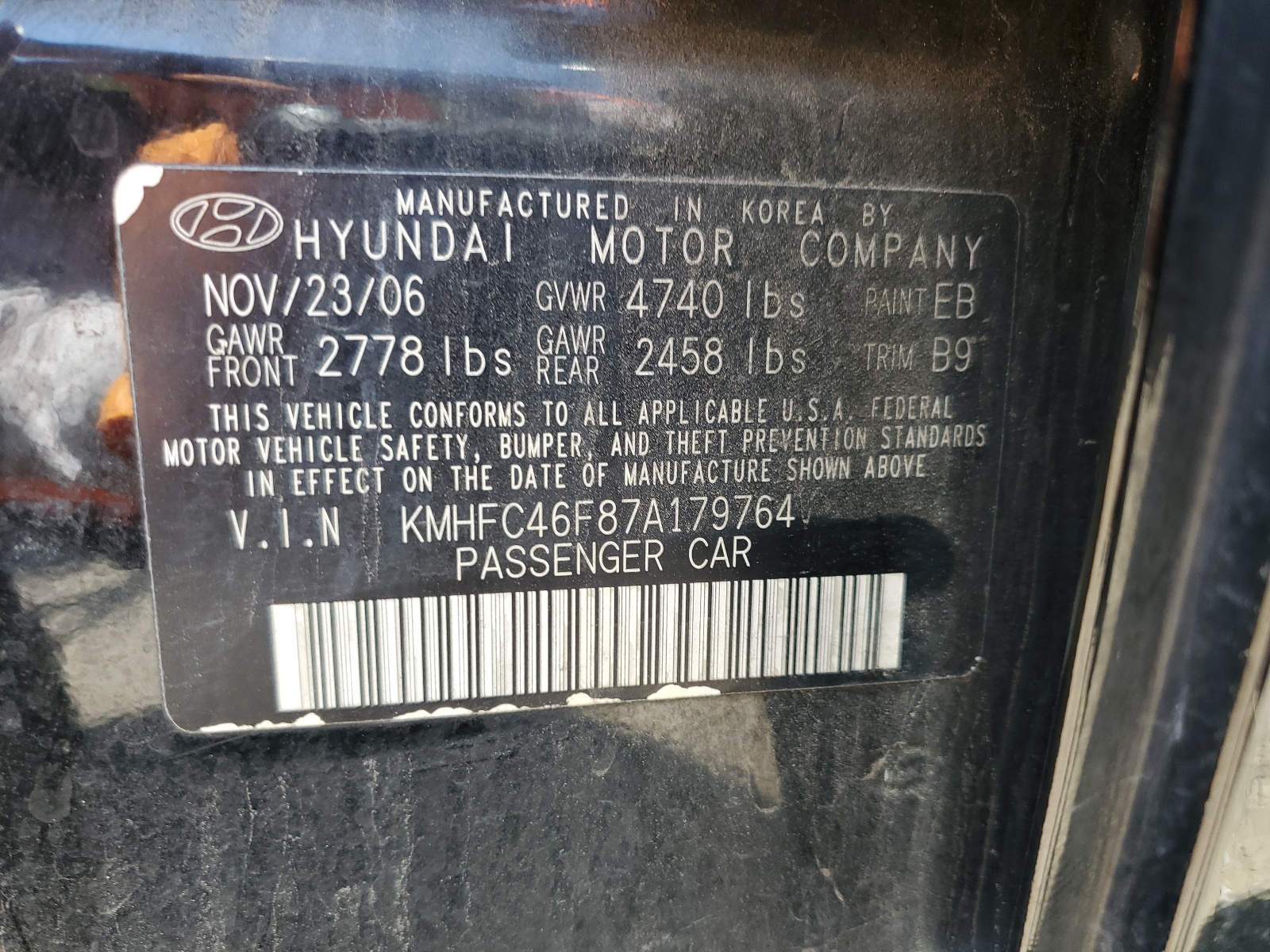 KMHFC46F87A179764 2007 Hyundai Azera Se