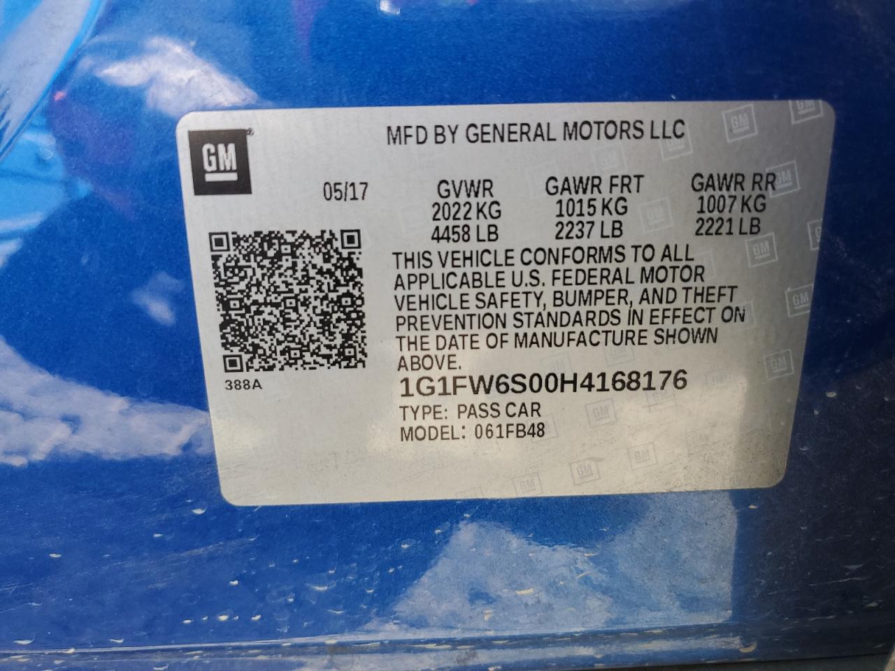 2017 Chevrolet Bolt Ev Lt VIN: 1G1FW6S00H4168176 Lot: 65424634