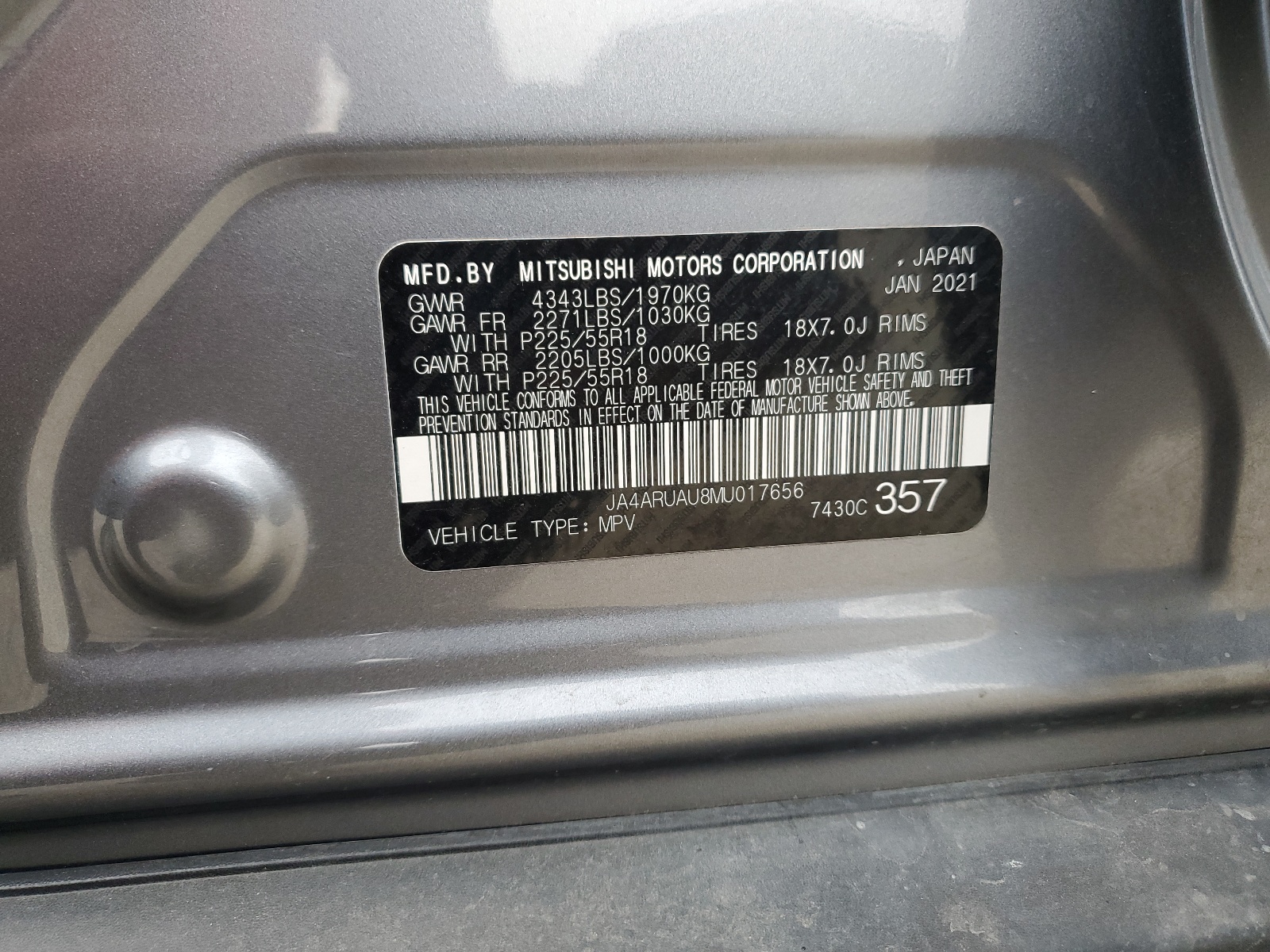 JA4ARUAU8MU017656 2021 Mitsubishi Outlander Sport Es