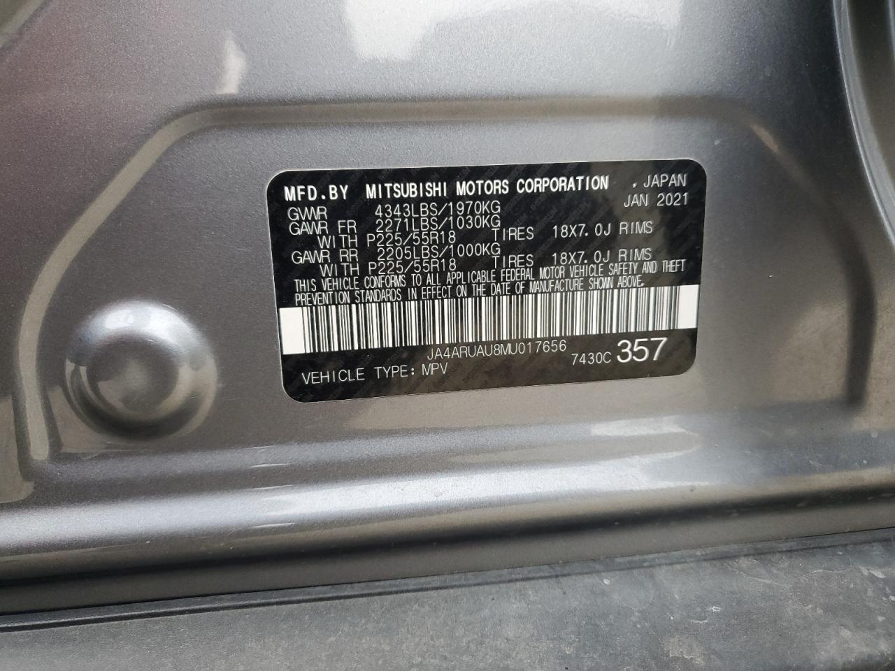 2021 Mitsubishi Outlander Sport Es VIN: JA4ARUAU8MU017656 Lot: 64219334