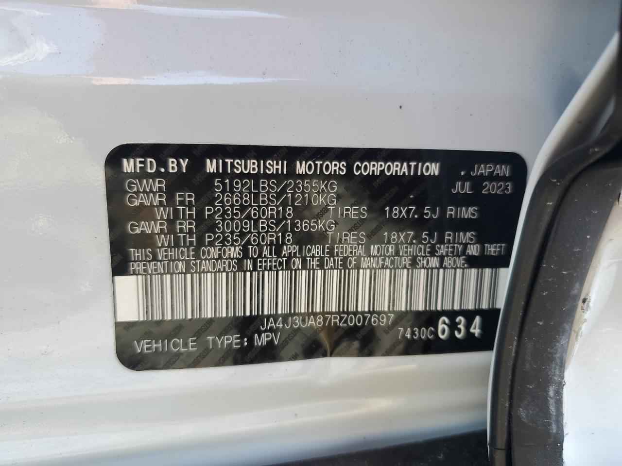 JA4J3UA87RZ007697 2024 Mitsubishi Outlander Es