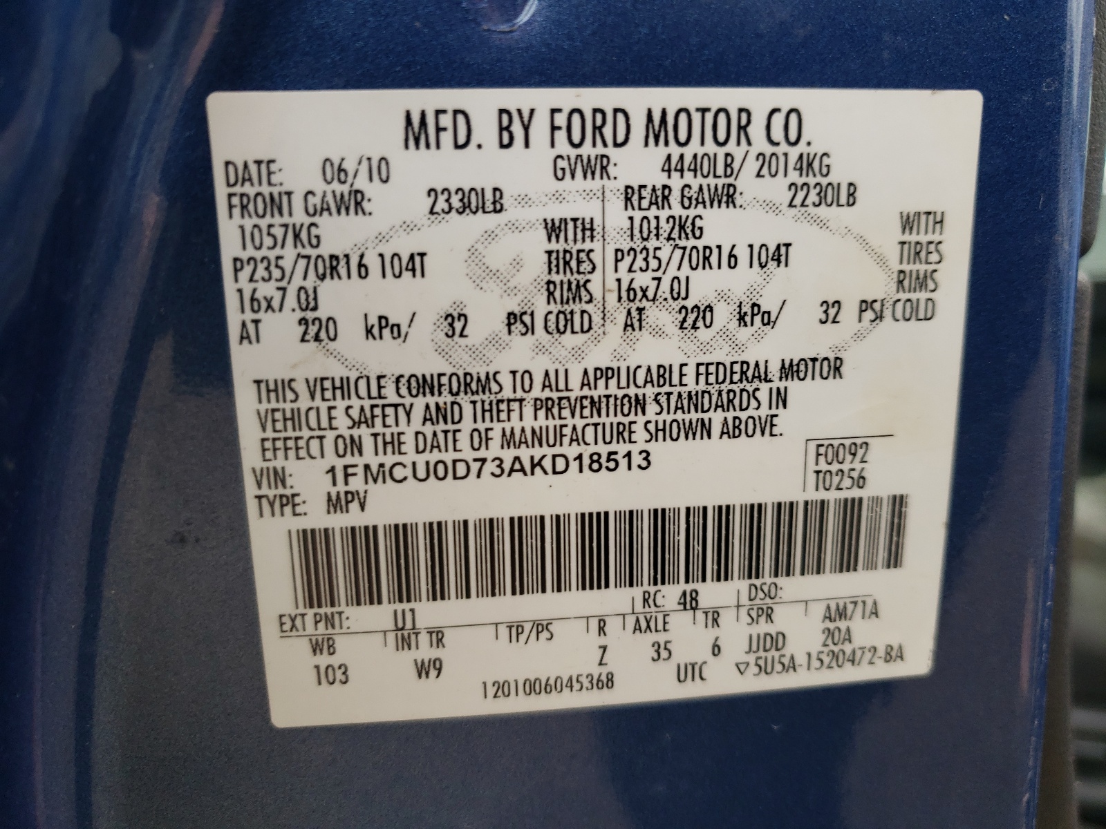 1FMCU0D73AKD18513 2010 Ford Escape Xlt