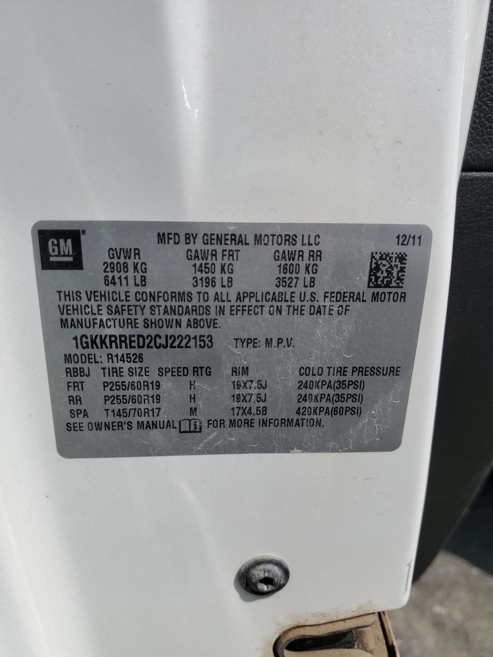 1GKKRRED2CJ222153 2012 GMC Acadia Slt-1