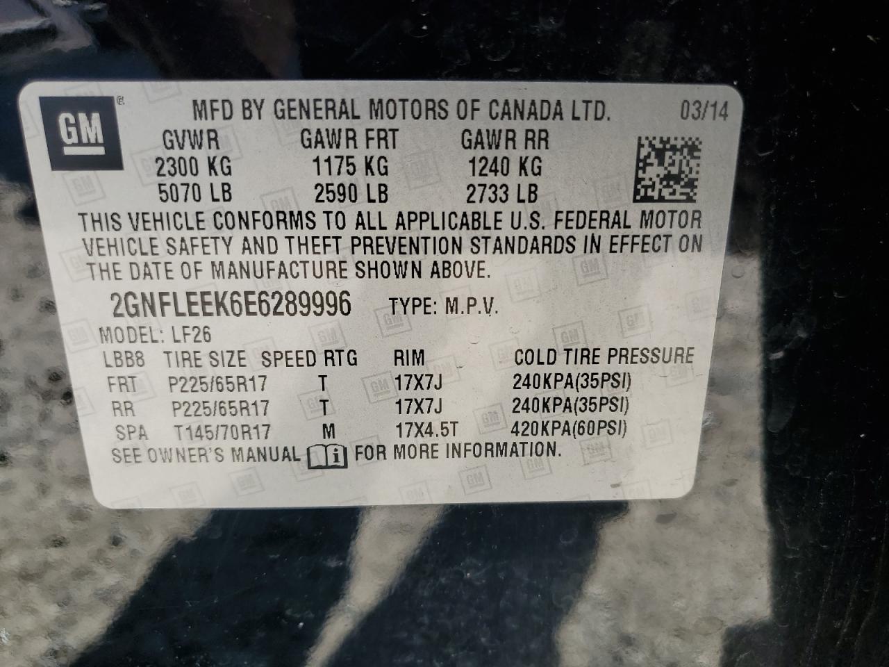 2GNFLEEK6E6289996 2014 Chevrolet Equinox Ls