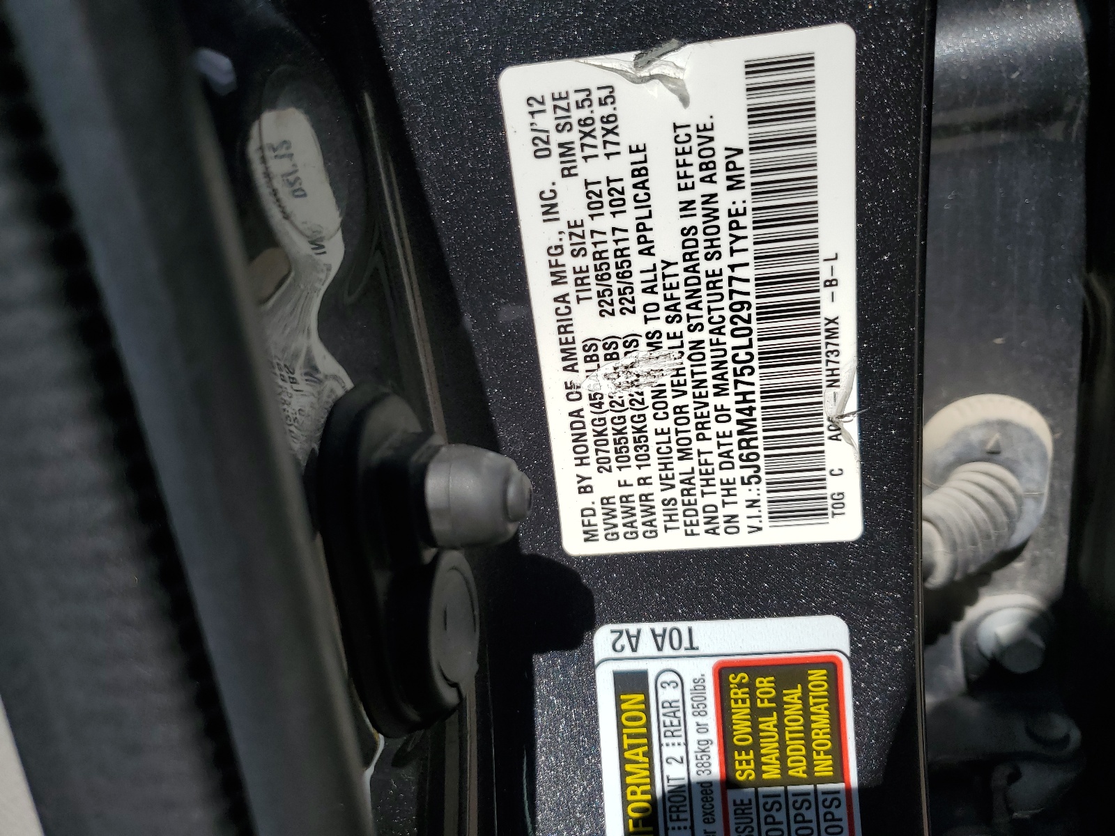 5J6RM4H75CL029771 2012 Honda Cr-V Exl