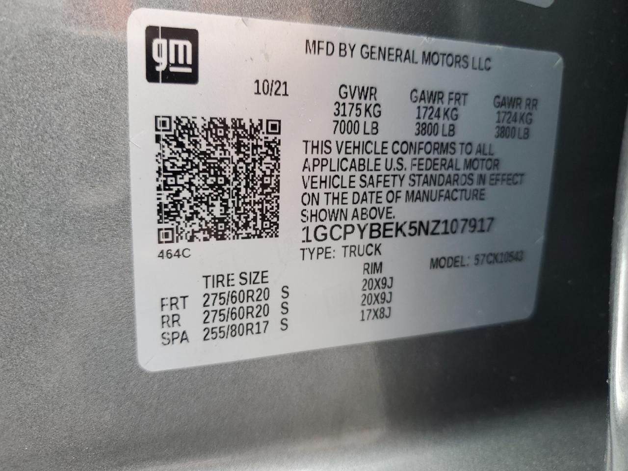 2022 Chevrolet Silverado Ltd K1500 Custom VIN: 1GCPYBEK5NZ107917 Lot: 64385424