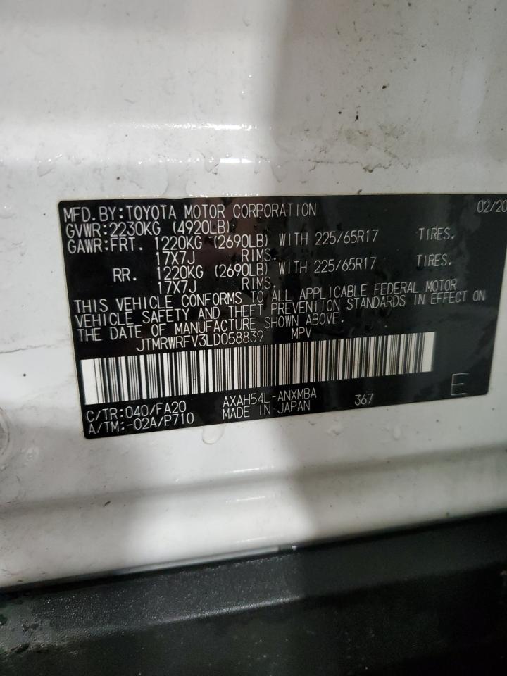 2020 Toyota Rav4 Xle VIN: JTMRWRFV3LD058839 Lot: 63106004