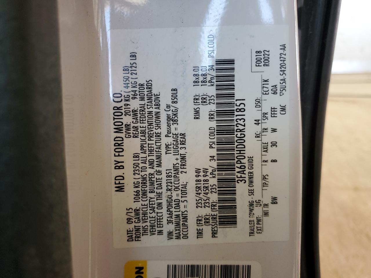 2016 Ford Fusion Se VIN: 3FA6P0HD0GR231851 Lot: 63425294