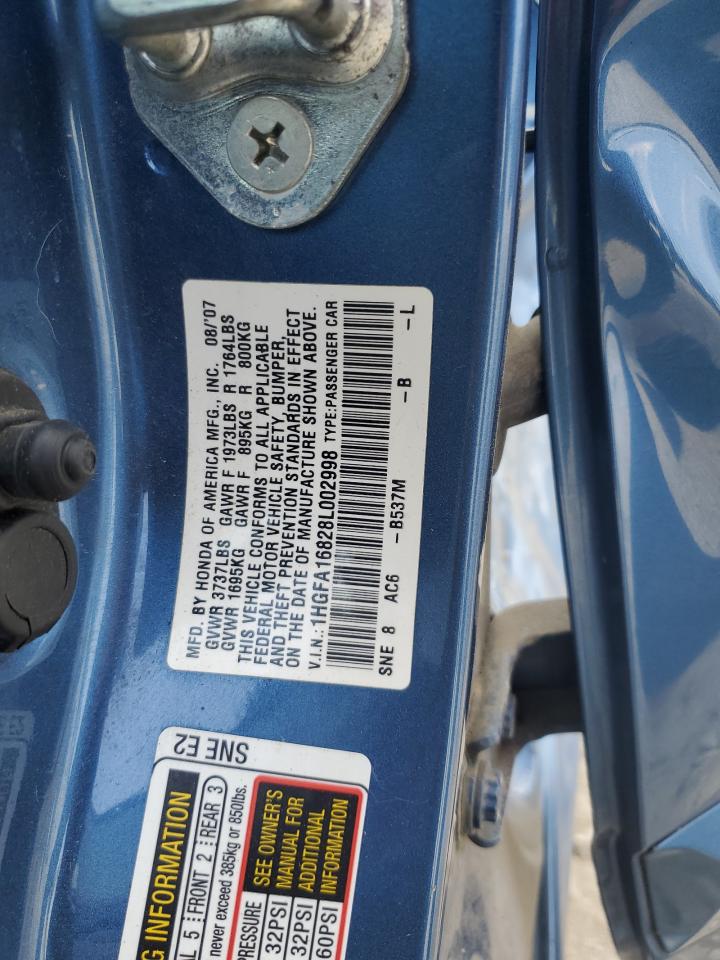 1HGFA16828L002998 2008 Honda Civic Ex