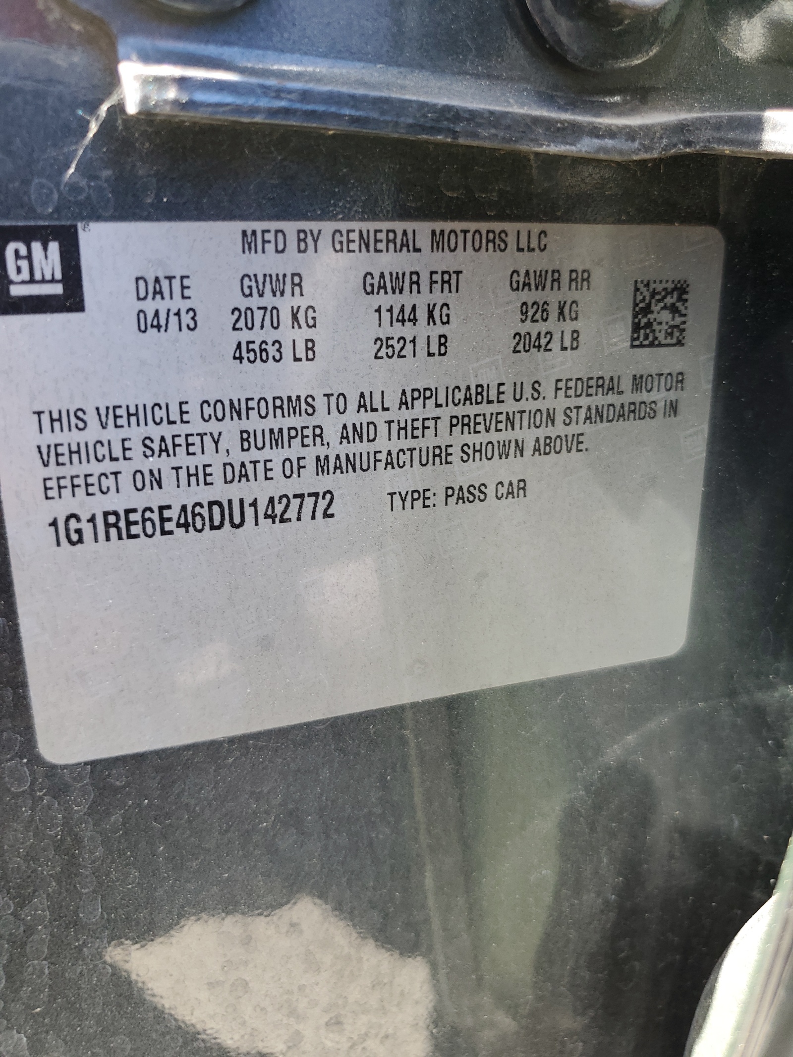 1G1RE6E46DU142772 2013 Chevrolet Volt