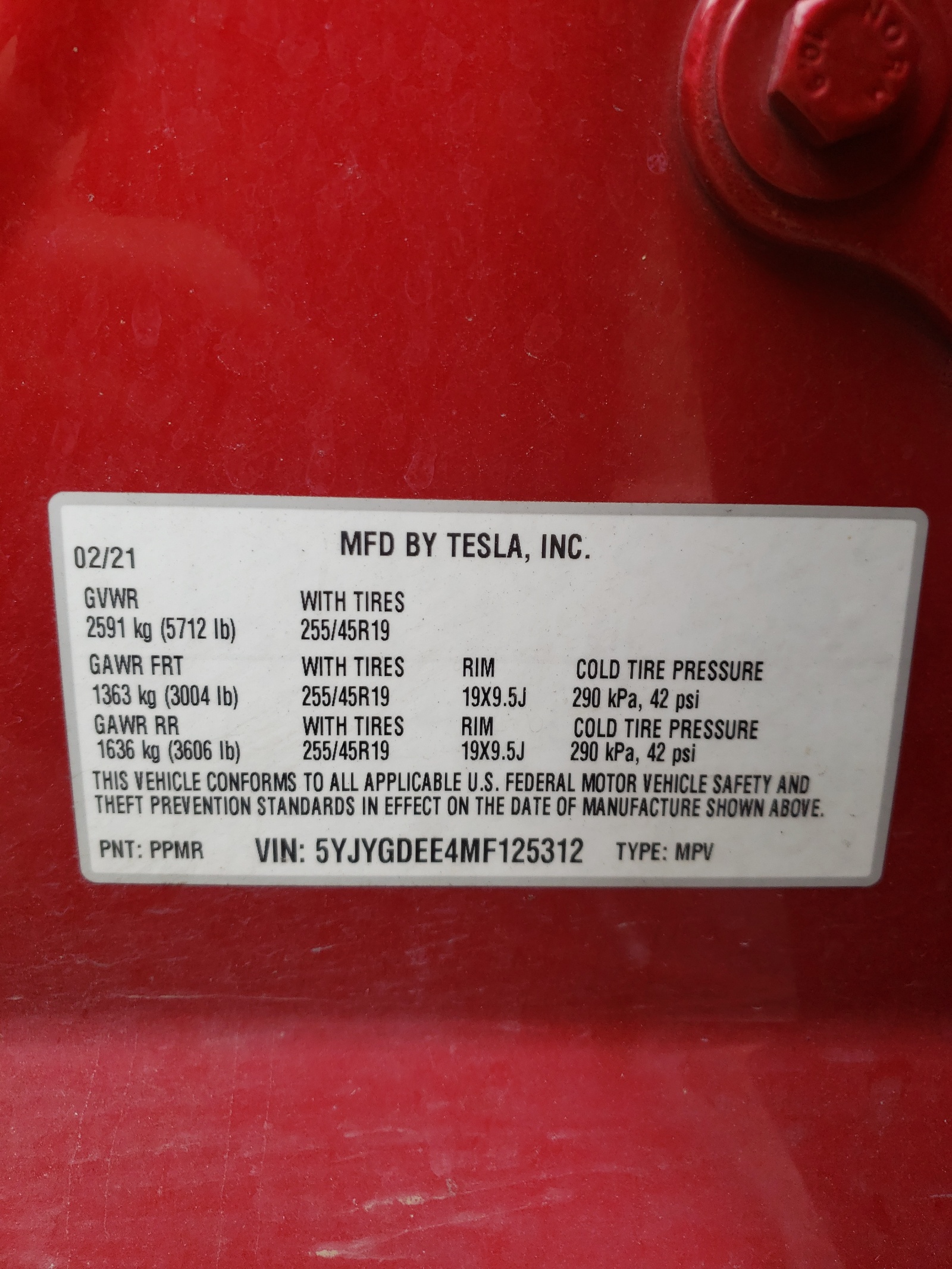 5YJYGDEE4MF125312 2021 Tesla Model Y