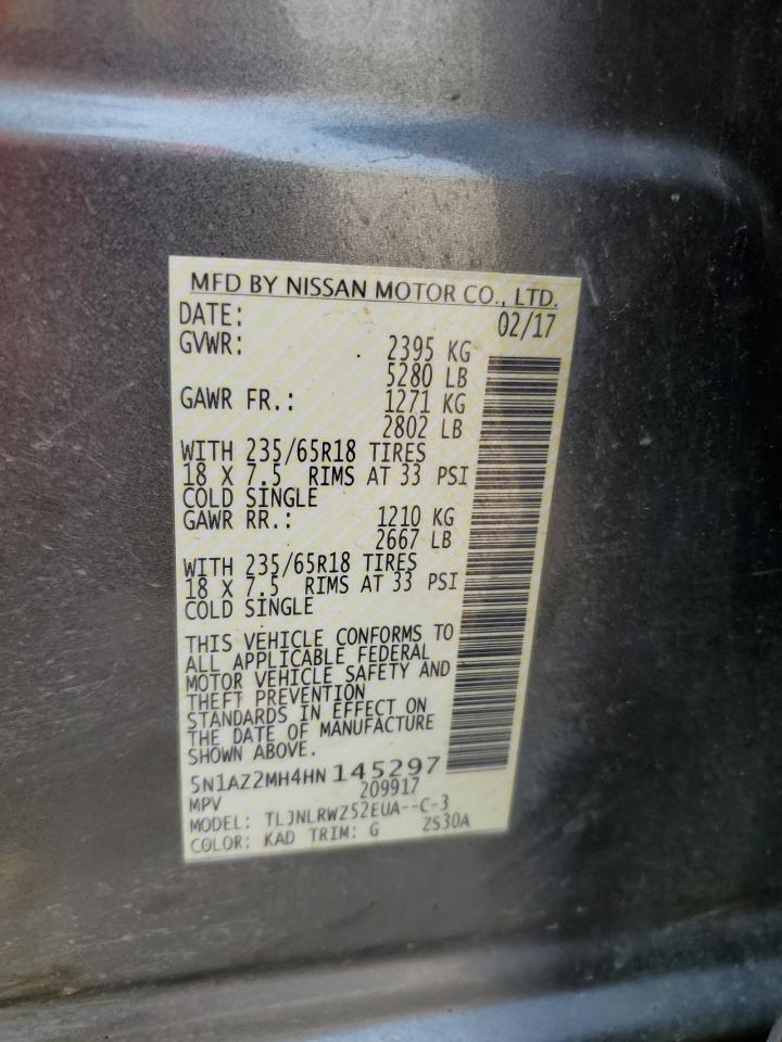 2017 Nissan Murano S VIN: 5N1AZ2MH4HN145297 Lot: 64015794