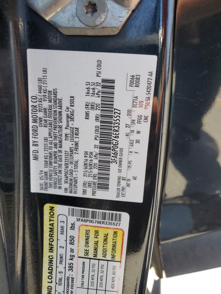 2014 Ford Fusion S VIN: 3FA6P0G76ER335527 Lot: 64274564