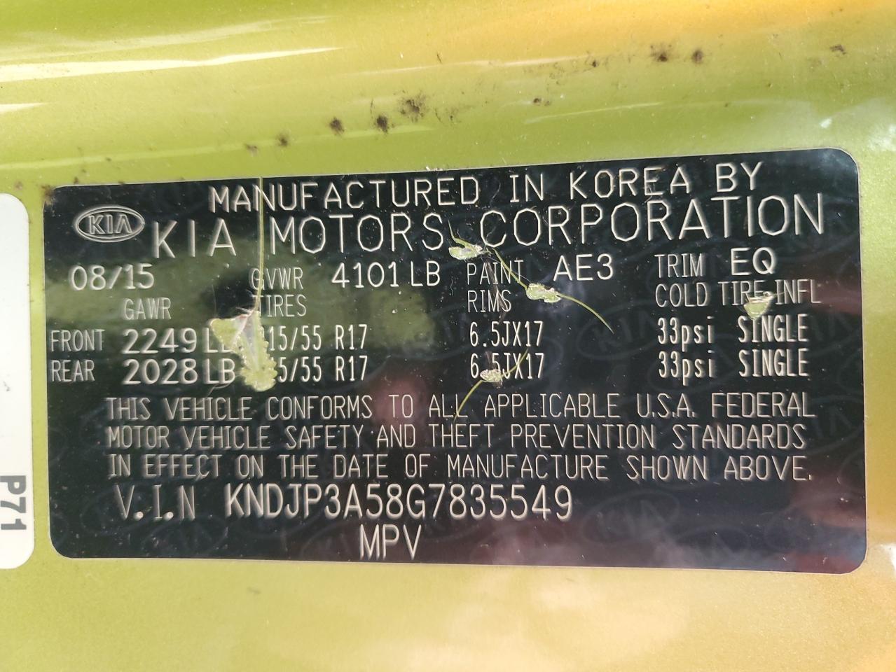 2016 Kia Soul + VIN: KNDJP3A58G7835549 Lot: 64141814