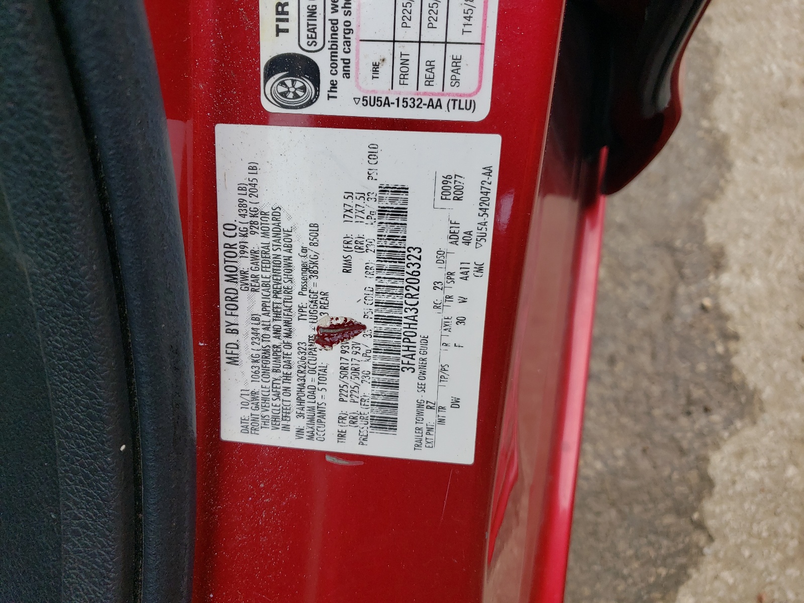 3FAHP0HA3CR206323 2012 Ford Fusion Se