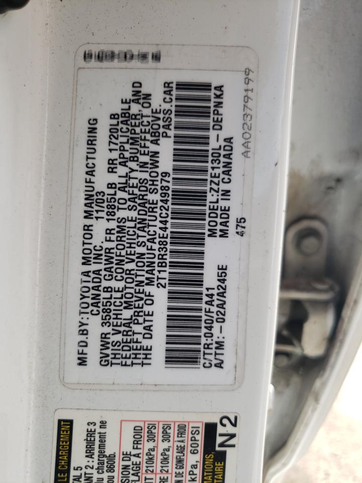 2004 Toyota Corolla Ce VIN: 2T1BR38E44C249879 Lot: 62619404