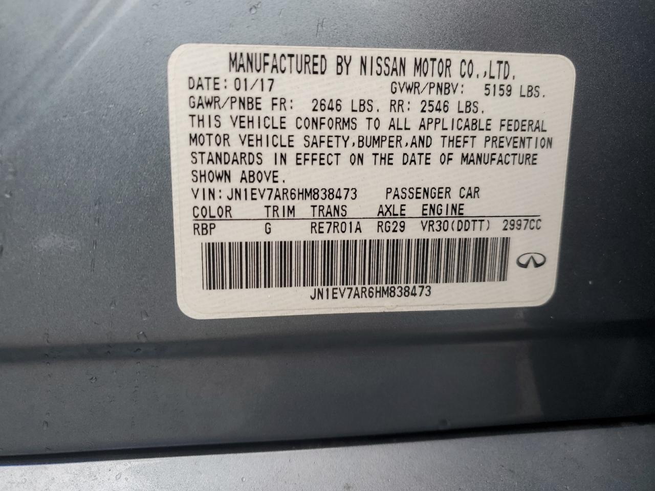 2017 Infiniti Q50 Premium VIN: JN1EV7AR6HM838473 Lot: 64135154