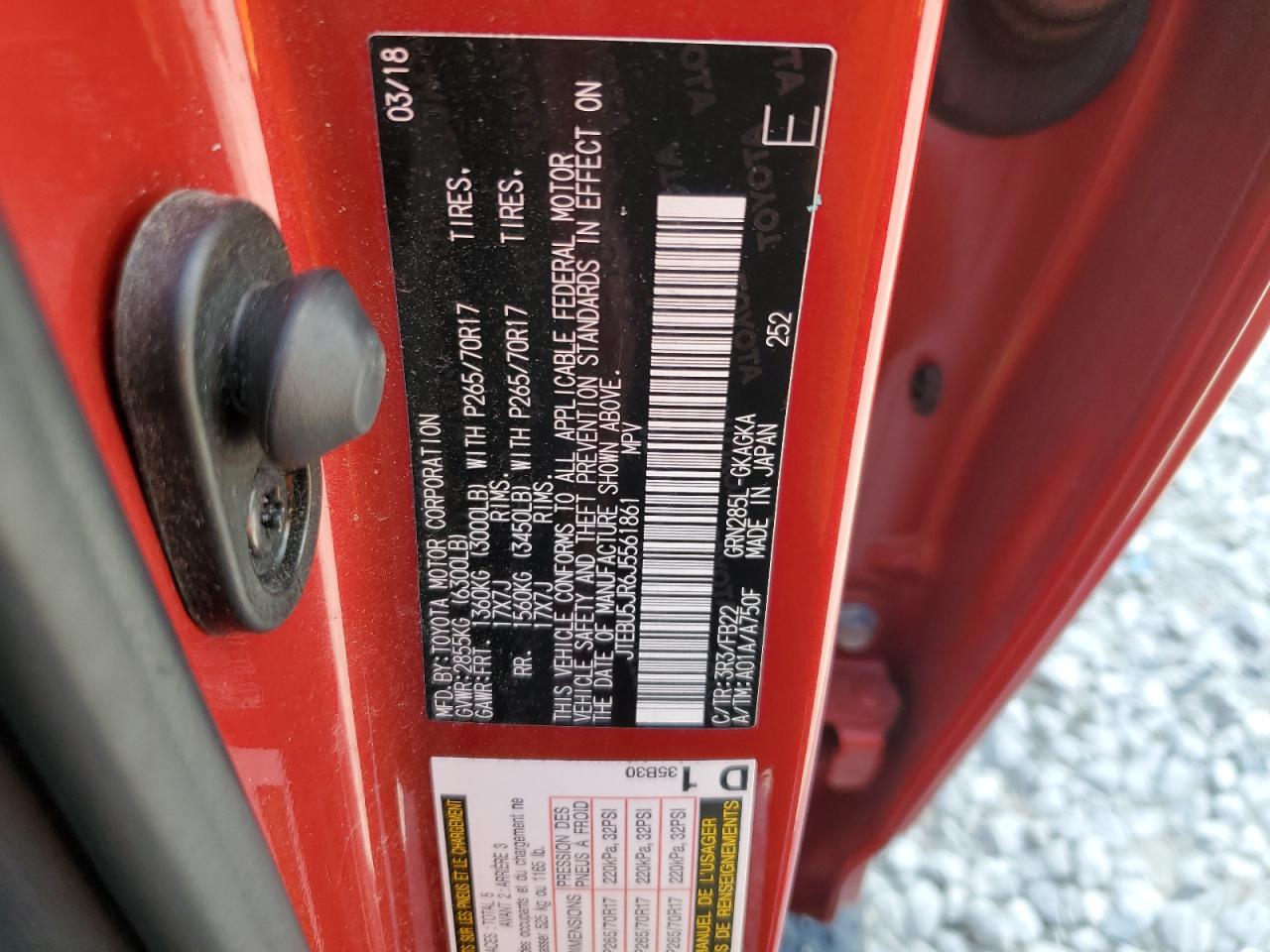 JTEBU5JR6J5561861 2018 Toyota 4Runner Sr5/Sr5 Premium