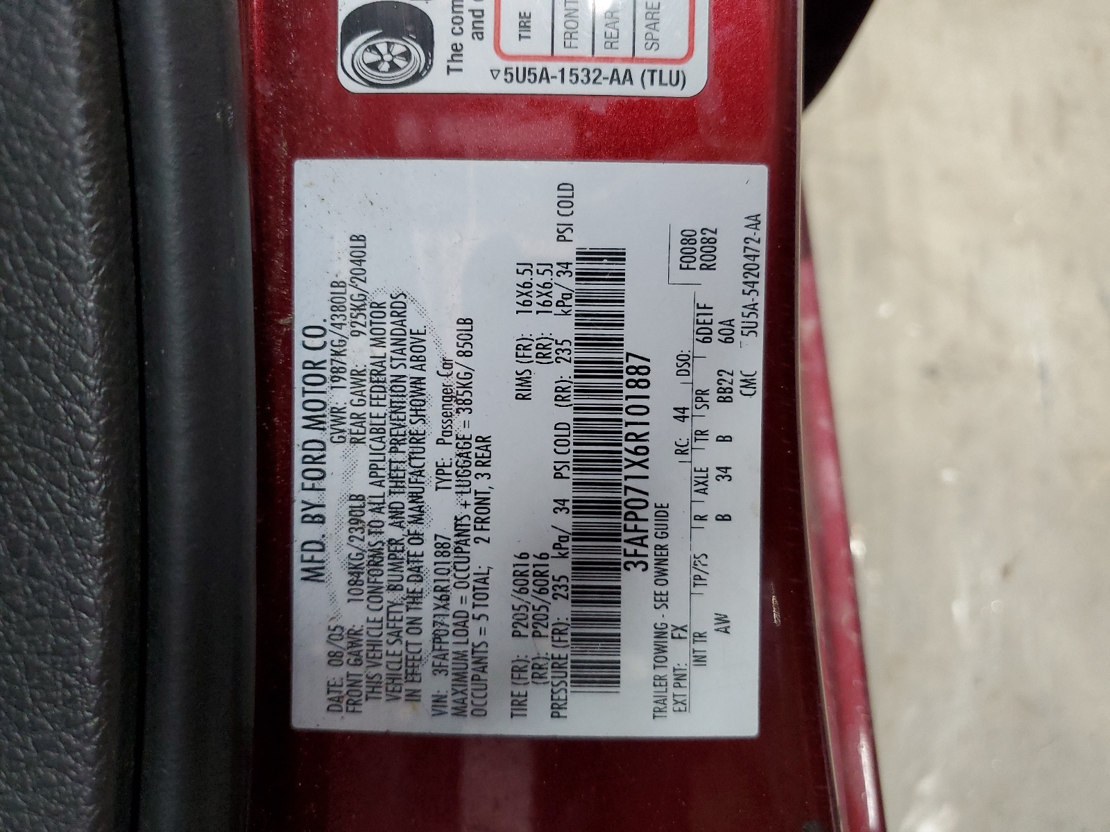 3FAFP071X6R101887 2006 Ford Fusion Se