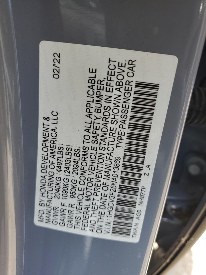 2022 Honda Accord Hybrid Sport VIN: 1HGCV3F25NA013869 Lot: 63078584