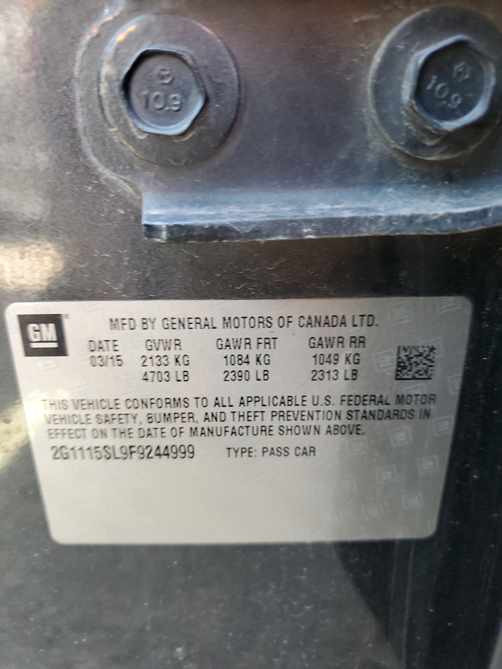 2G1115SL9F9244999 2015 Chevrolet Impala Lt