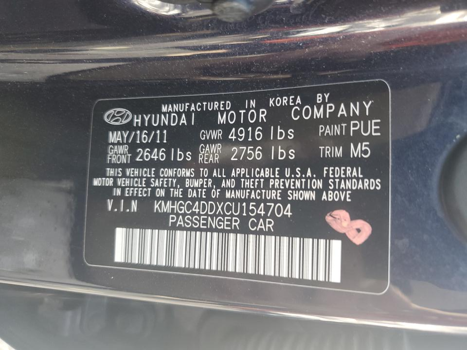 KMHGC4DDXCU154704 2012 Hyundai Genesis 3.8L