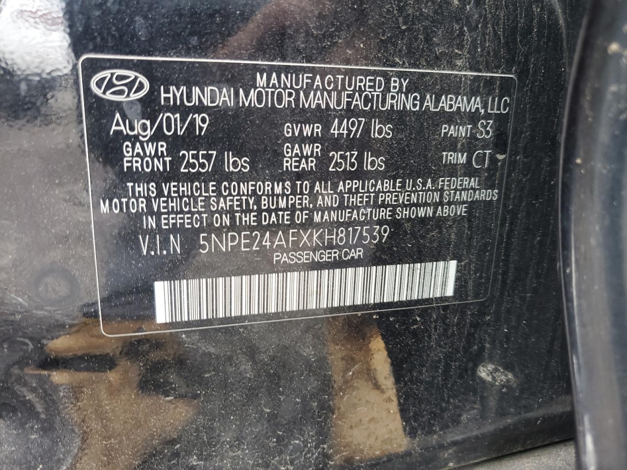 5NPE24AFXKH817539 2019 Hyundai Sonata Se