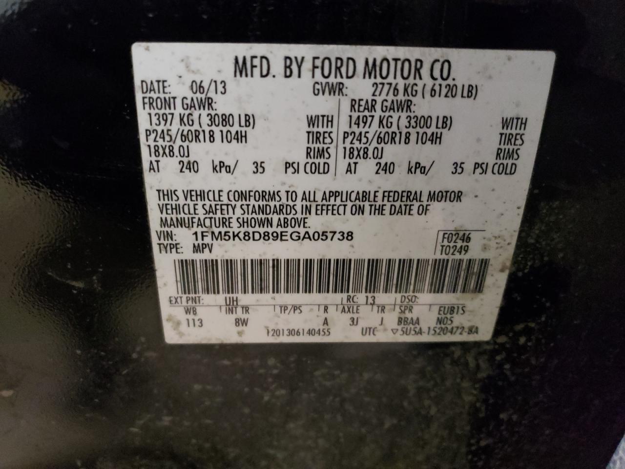 2014 Ford Explorer Xlt VIN: 1FM5K8D89EGA05738 Lot: 65296644