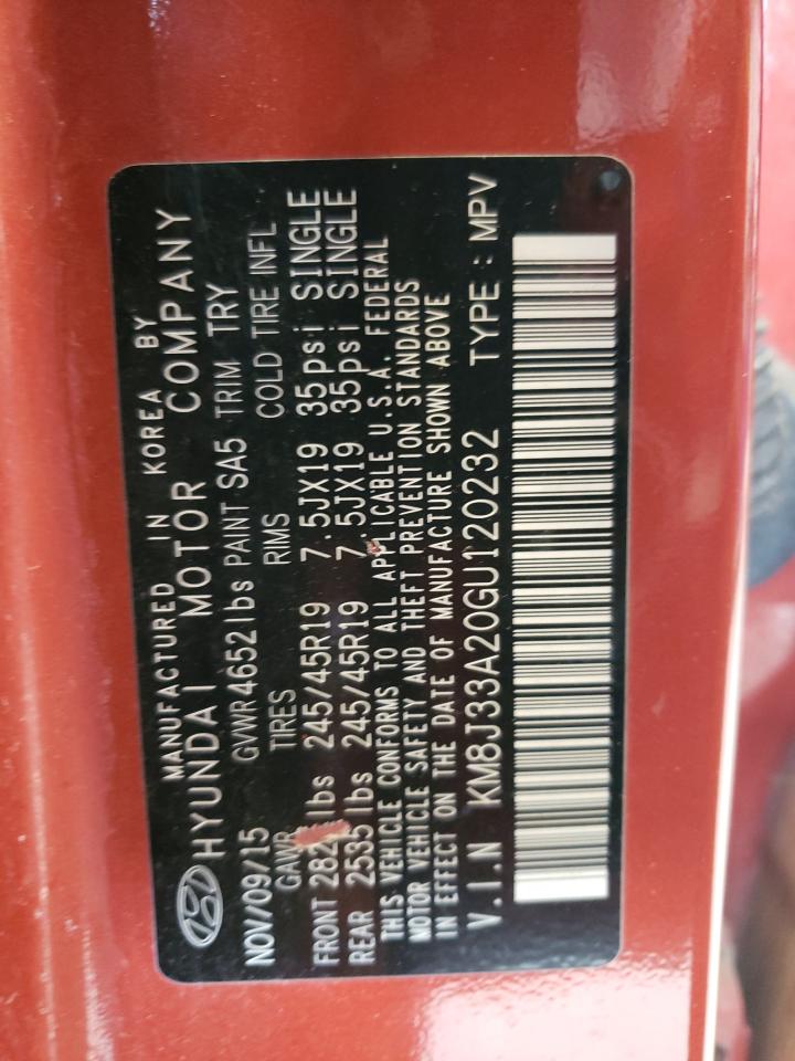 2016 Hyundai Tucson Limited VIN: KM8J33A20GU120232 Lot: 65248254