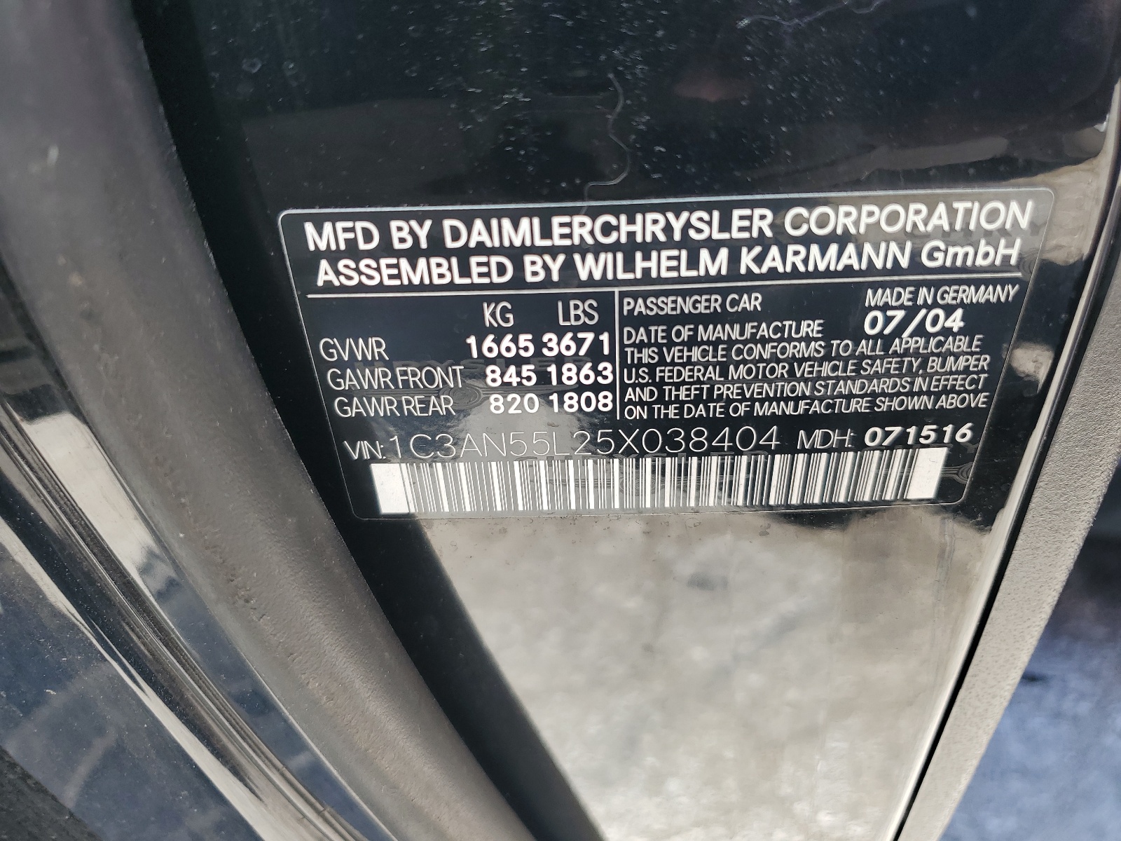 1C3AN55L25X038404 2005 Chrysler Crossfire