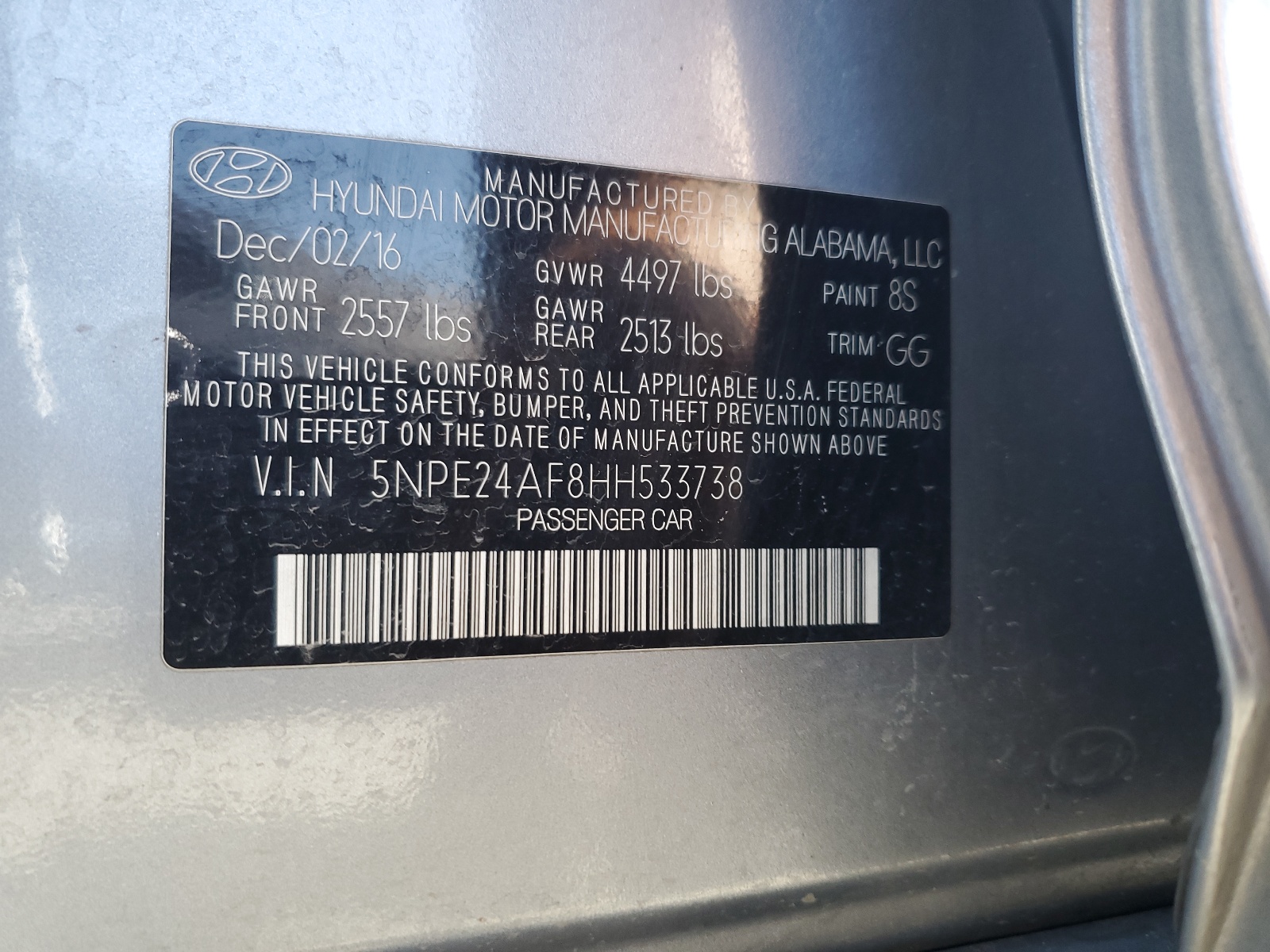 5NPE24AF8HH533738 2017 Hyundai Sonata Se