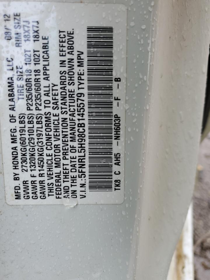 2012 Honda Odyssey Touring VIN: 5FNRL5H98CB145579 Lot: 64674444