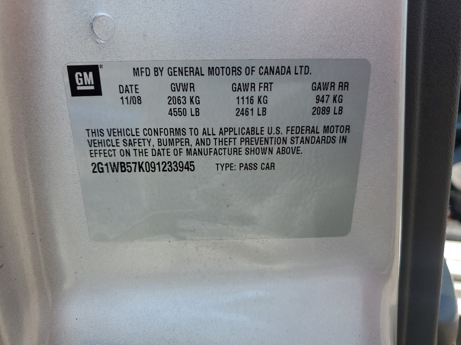 2G1WB57K091233945 2009 Chevrolet Impala Ls