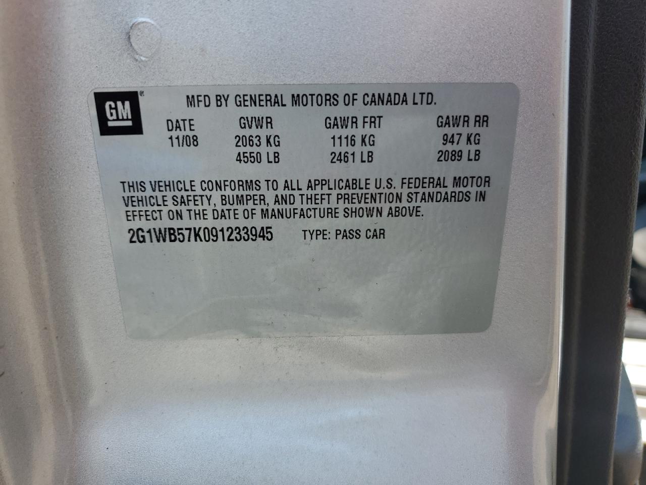 2009 Chevrolet Impala Ls VIN: 2G1WB57K091233945 Lot: 62833834