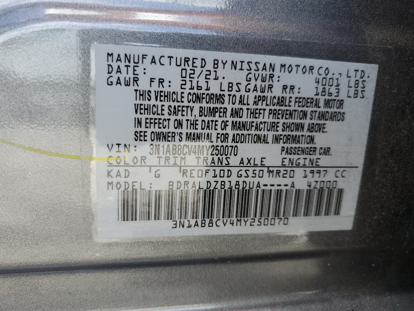 3N1AB8CV4MY250070 2021 Nissan Sentra Sv