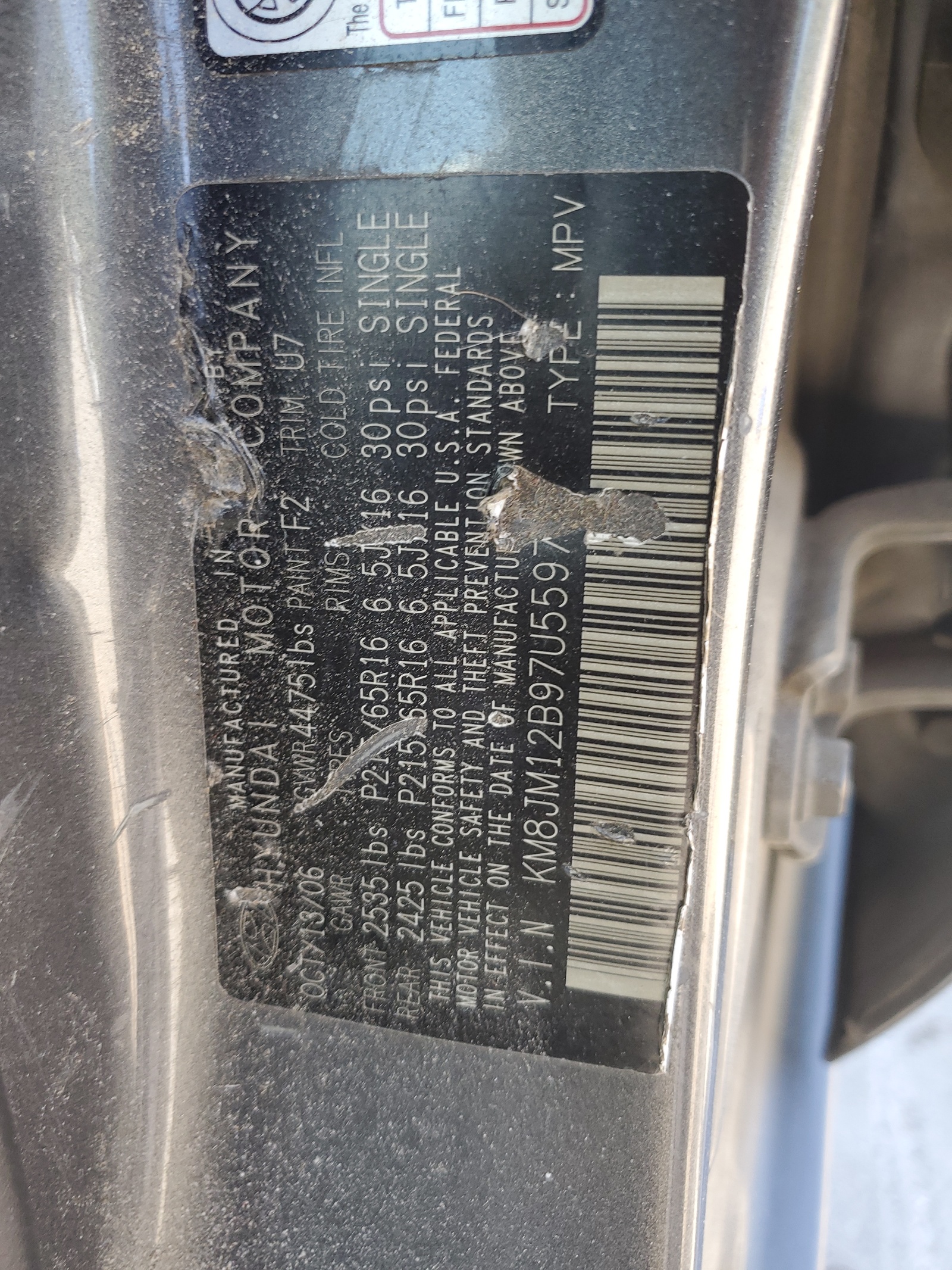 KM8JM12B97U559719 2007 Hyundai Tucson Gls