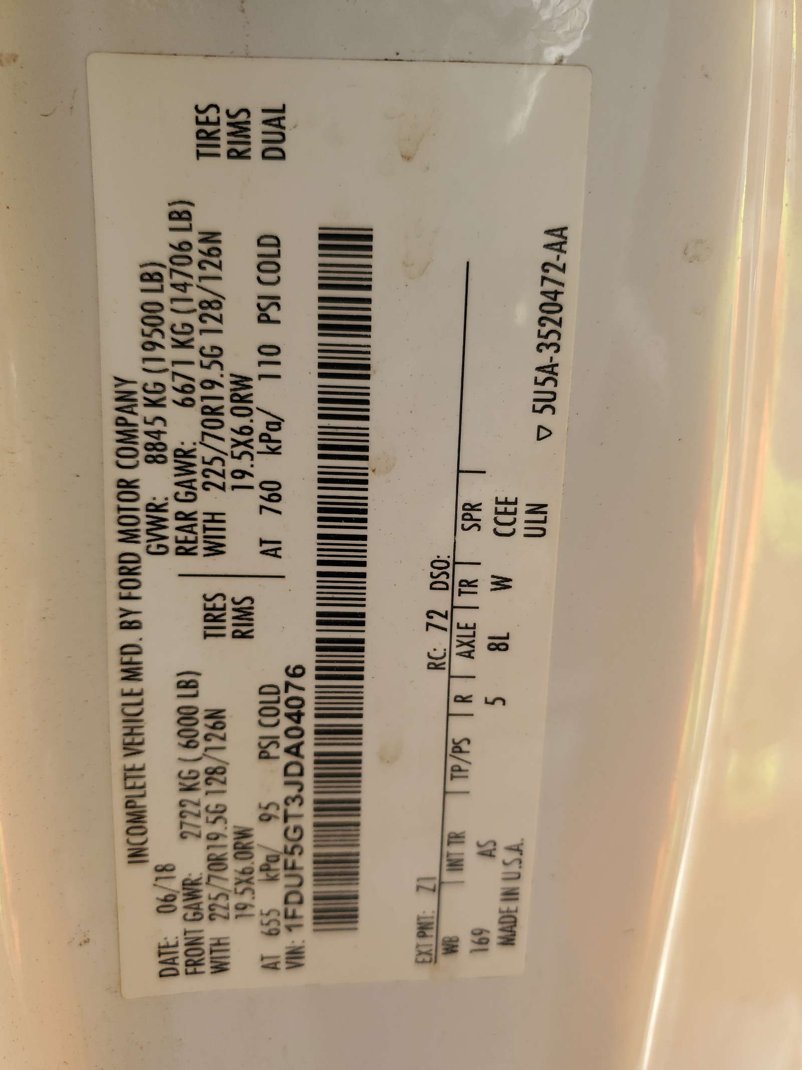 1FDUF5GT3JDA04076 2018 Ford F550 Super Duty