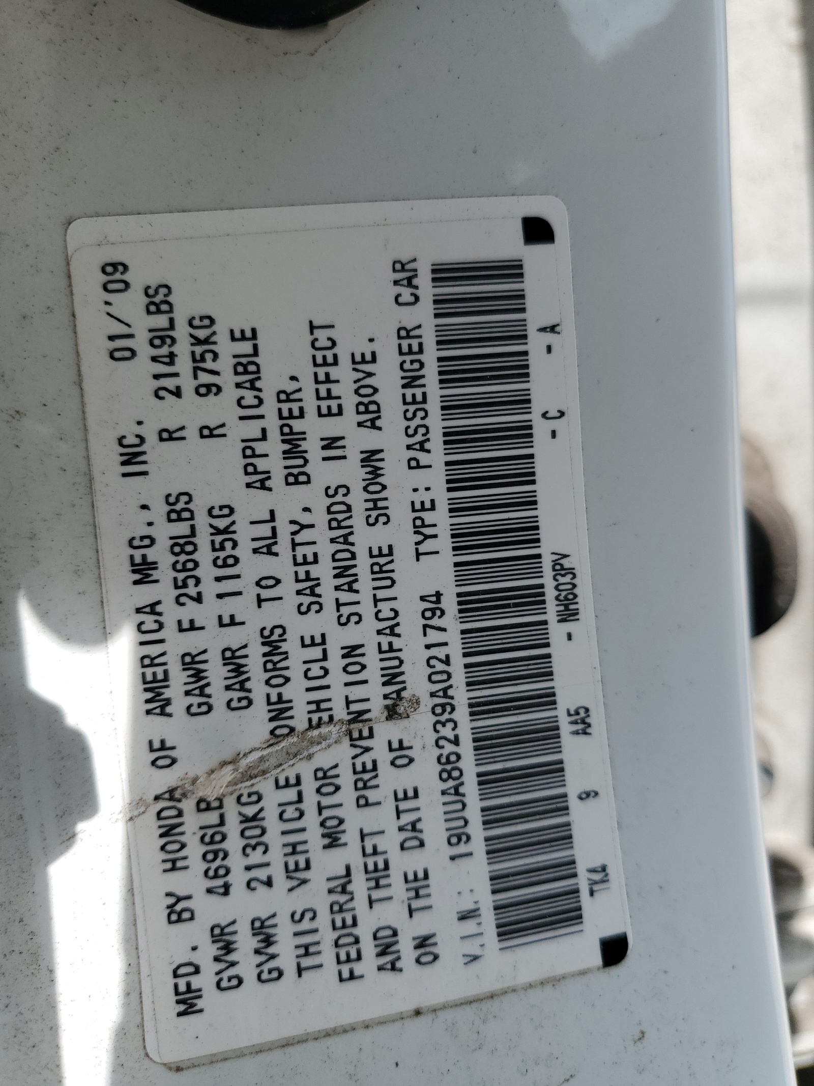 19UUA86239A021794 2009 Acura Tl