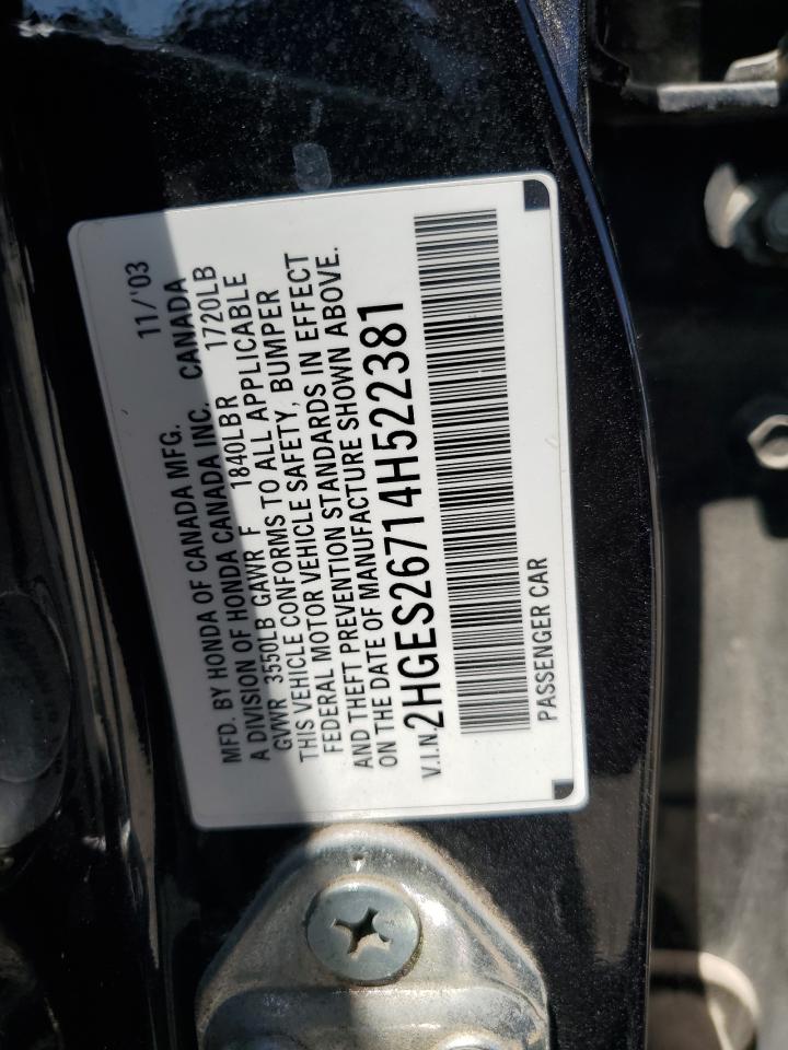 2004 Honda Civic Ex VIN: 2HGES26714H522381 Lot: 62130614