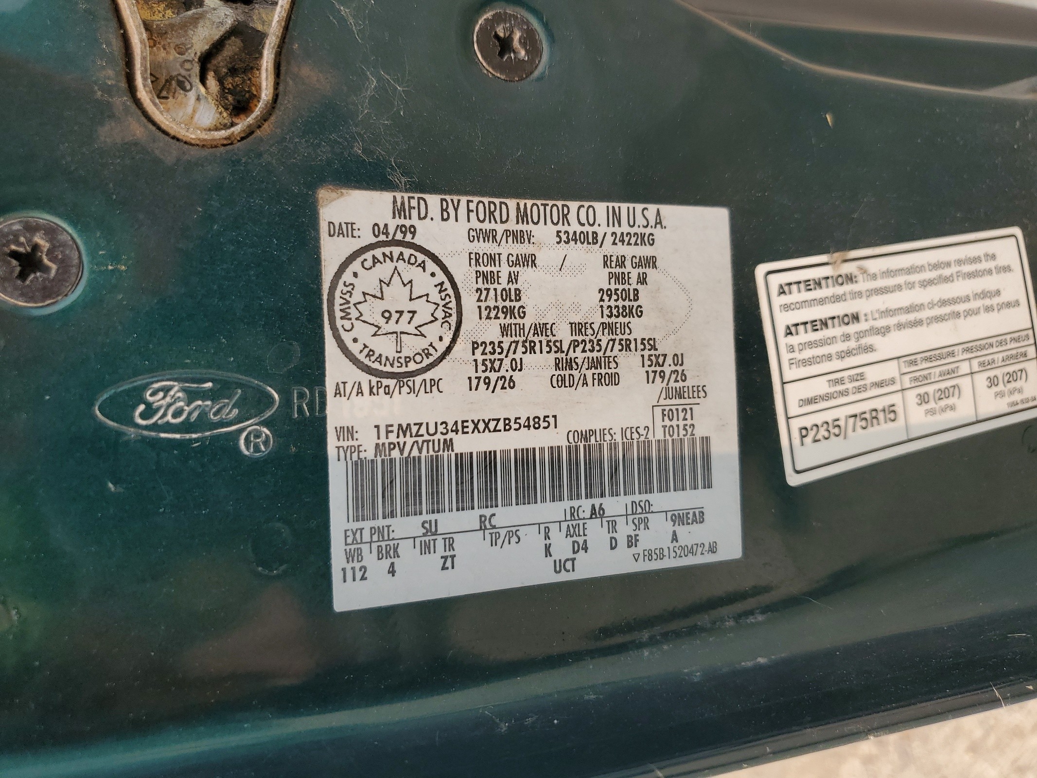 1FMZU34EXXZB54851 1999 Ford Explorer