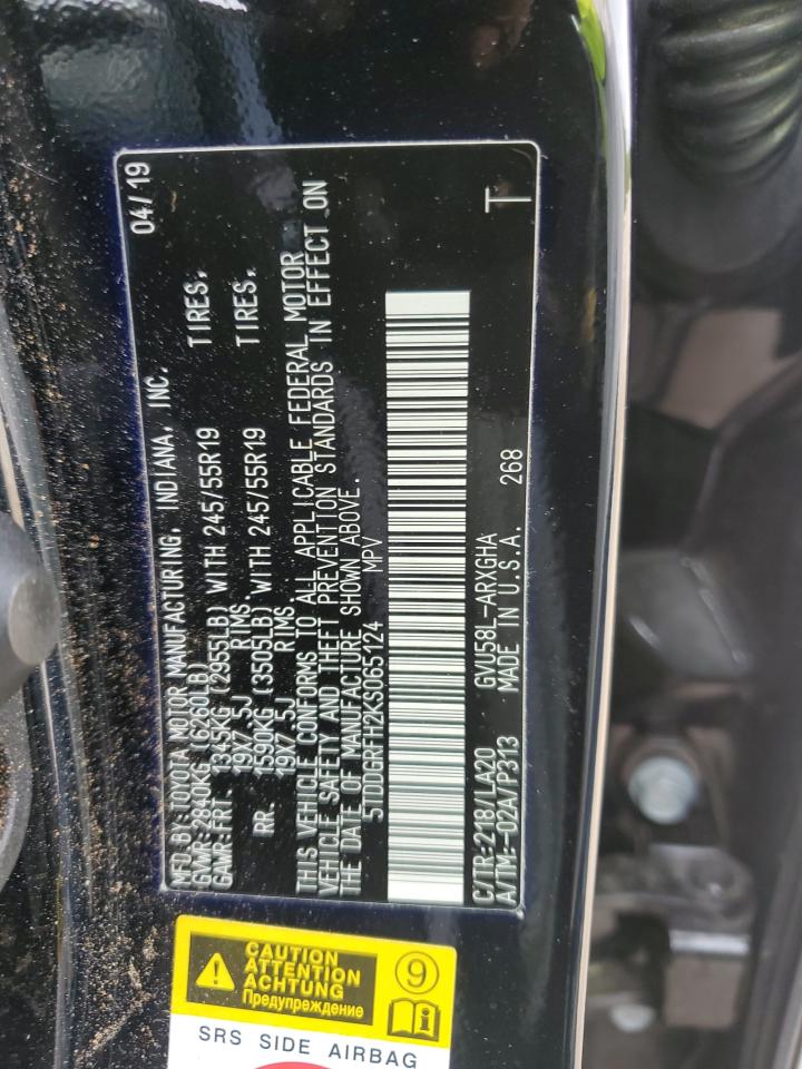 2019 Toyota Highlander Hybrid Limited VIN: 5TDDGRFH2KS065124 Lot: 63424344